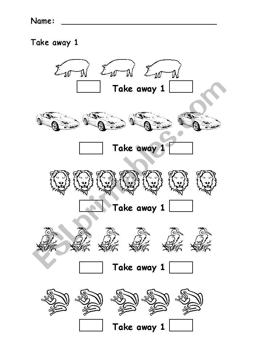 Take away 1 worksheet