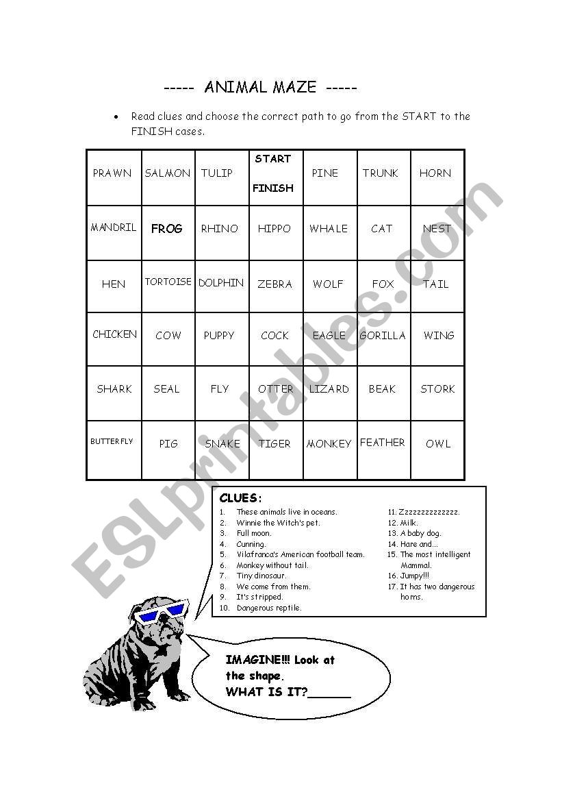 animal maze worksheet