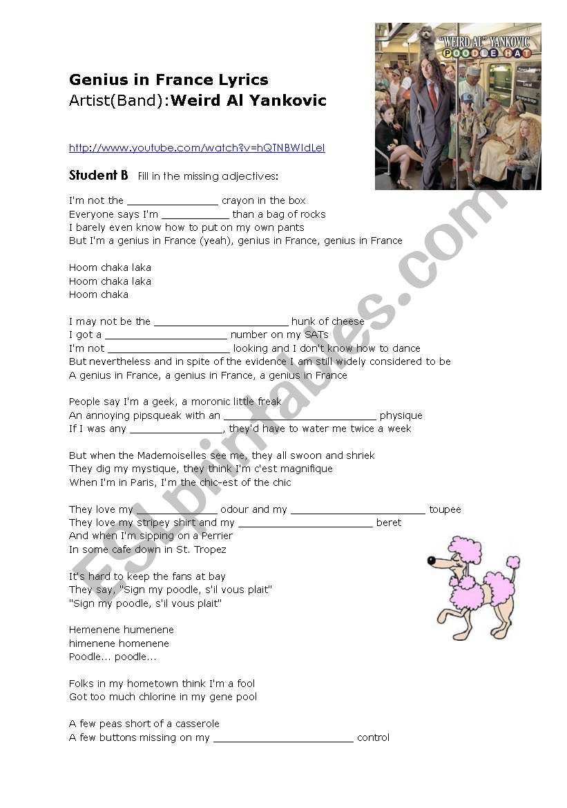 Genius in France idioms worksheet