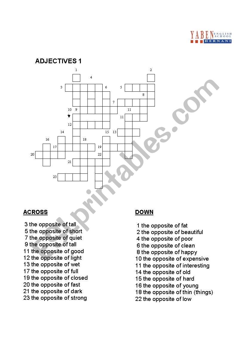 ADJECTIVES- crossword worksheet
