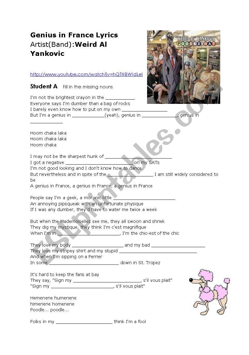 Genius in France  Student A & worksheet