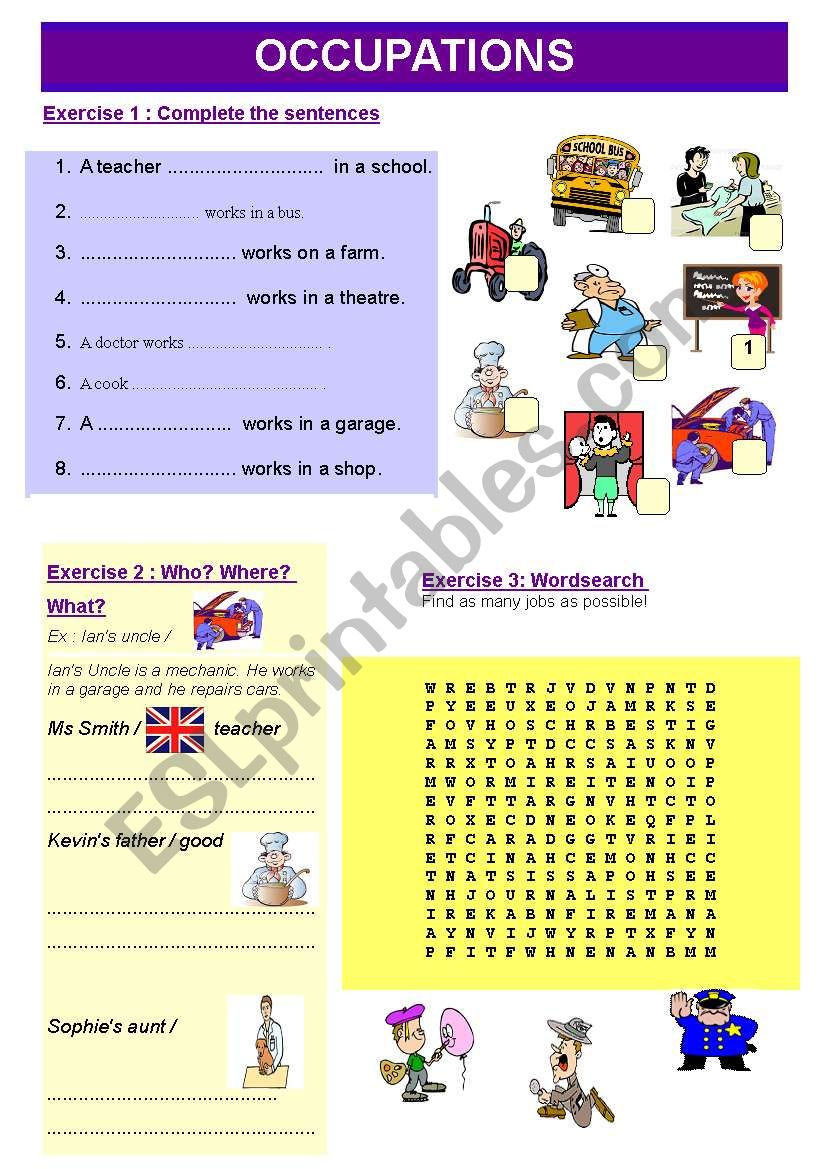 OCCUPATIONS worksheet