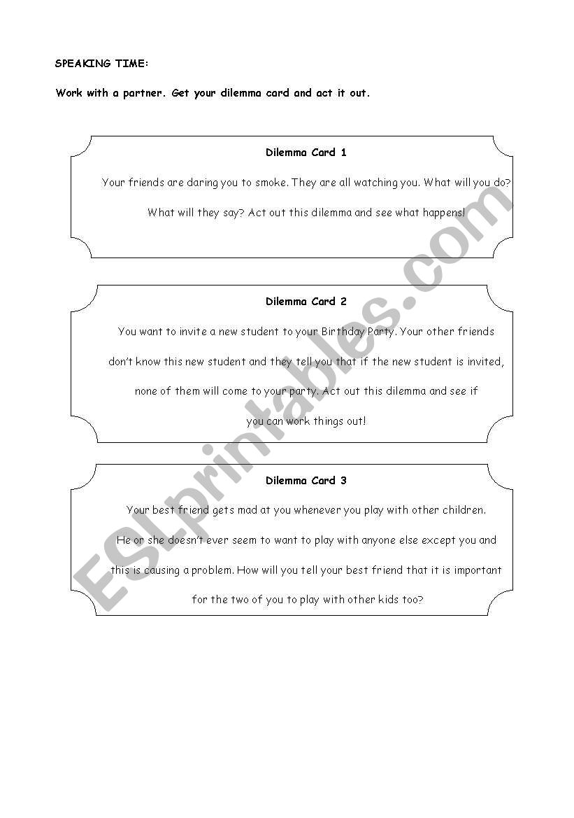 friendship dilemma cards worksheet