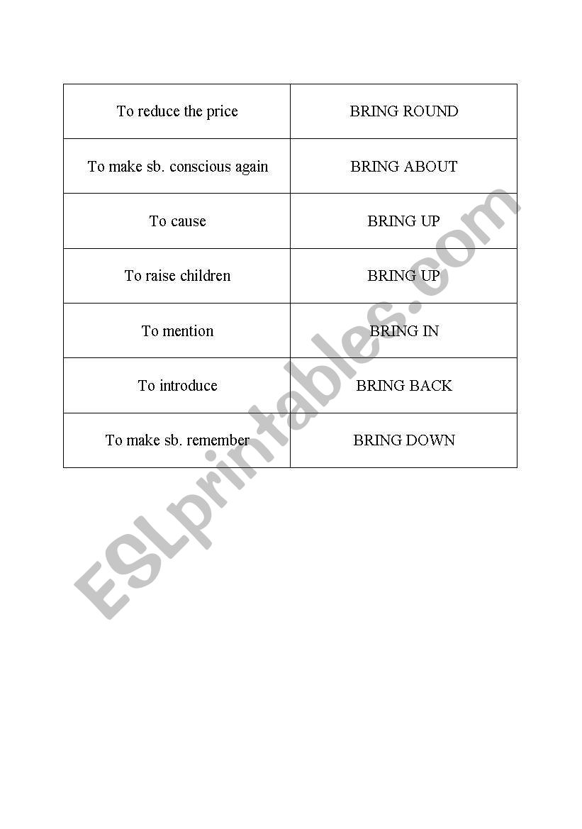 Phrasal verbs with BRING worksheet