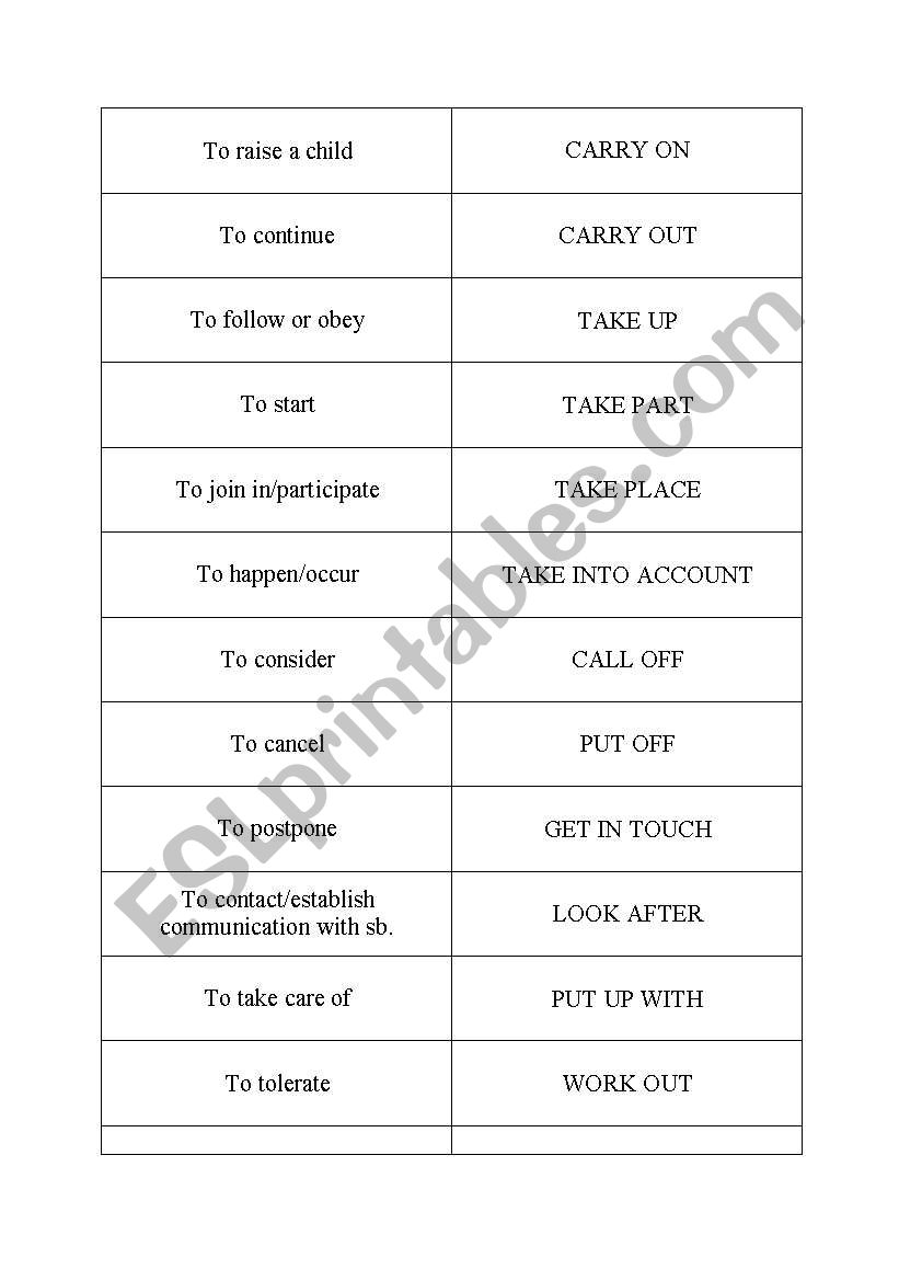 Most common phrasal verbs (for FCE study) - Domino game