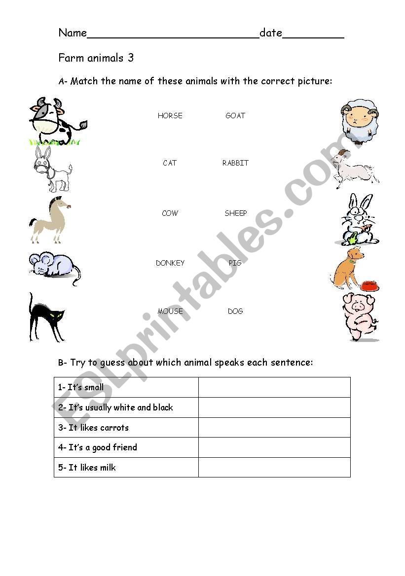 Farm animals 3 worksheet