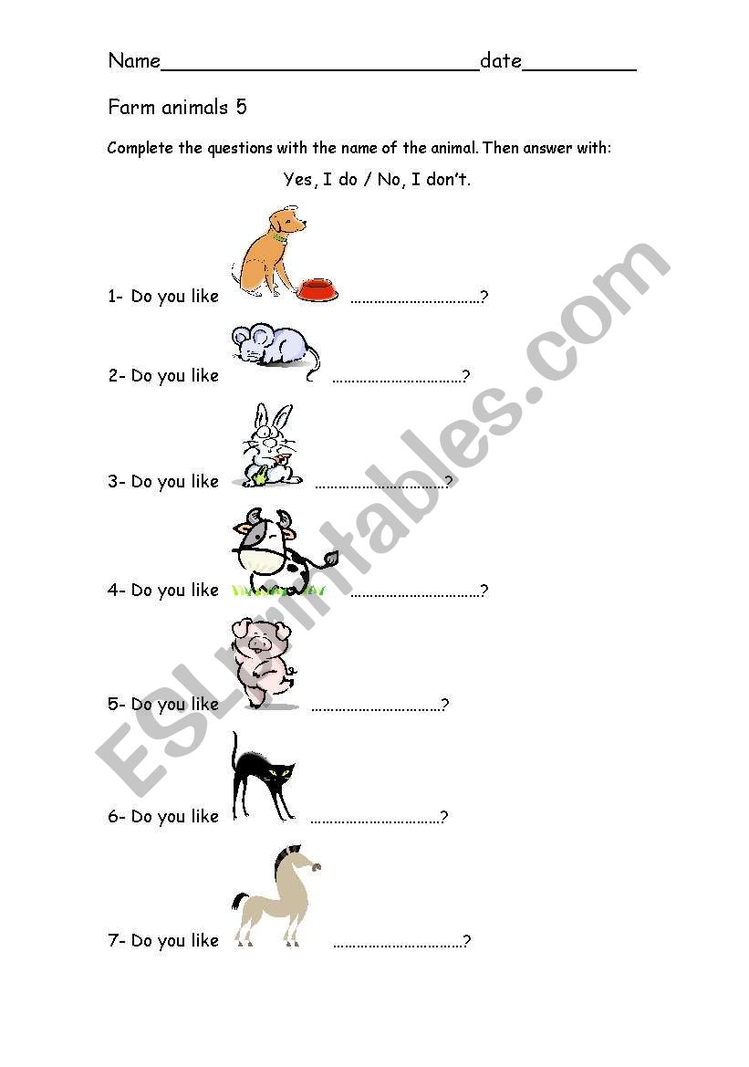 Farm animals 5 worksheet