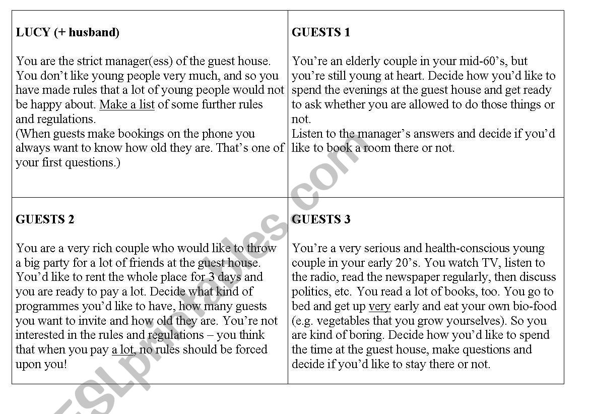 Telephone conv.role cards worksheet