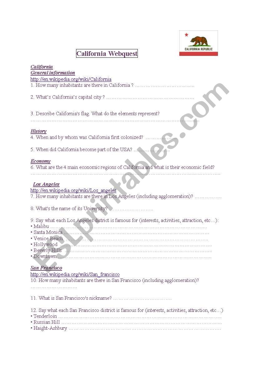 California webquest worksheet