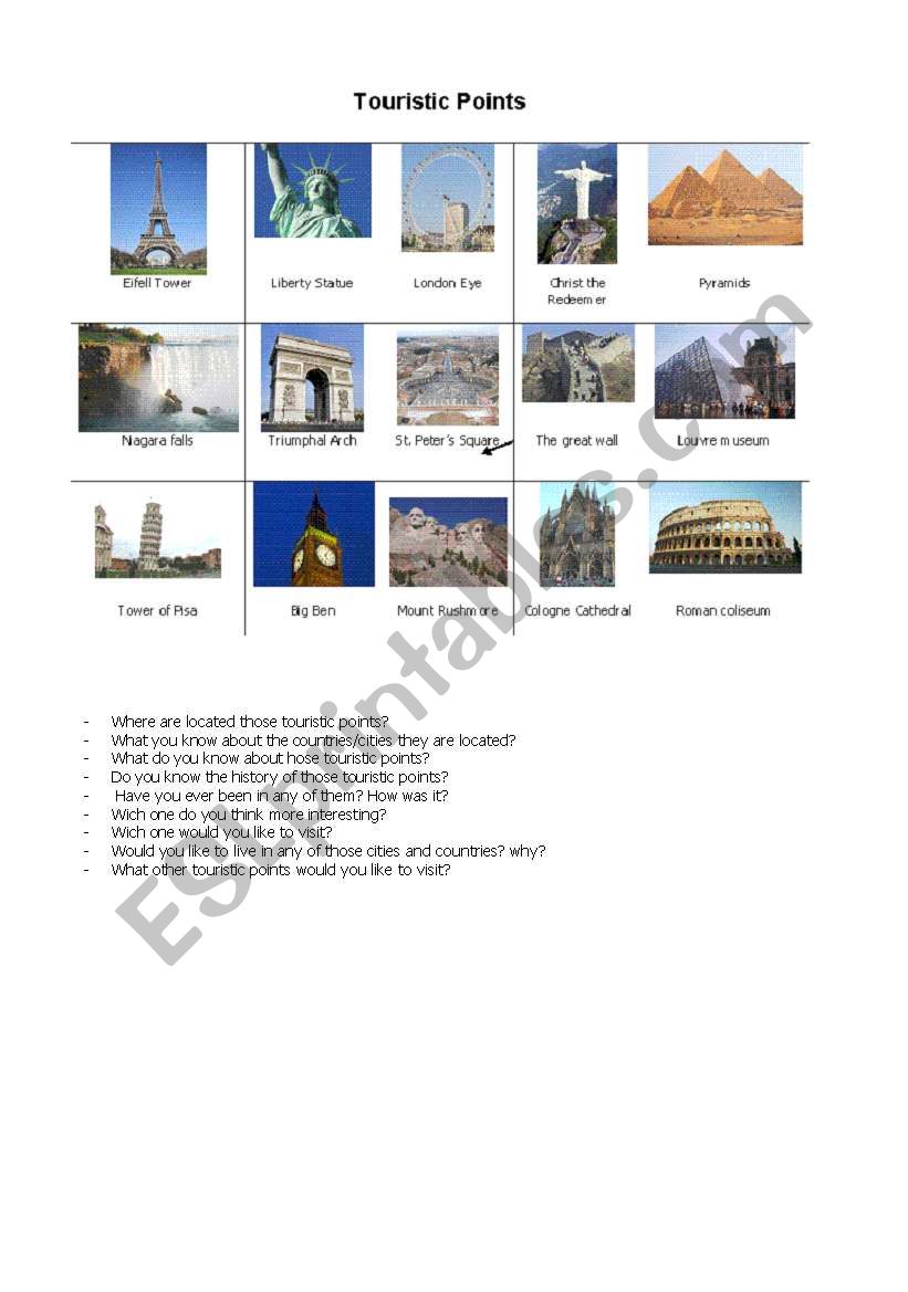 Touristic points worksheet