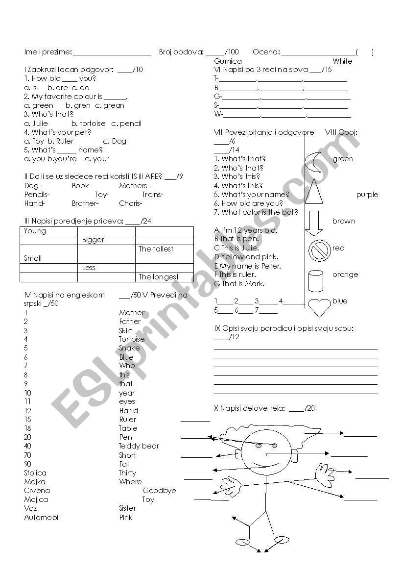 Test elementary worksheet