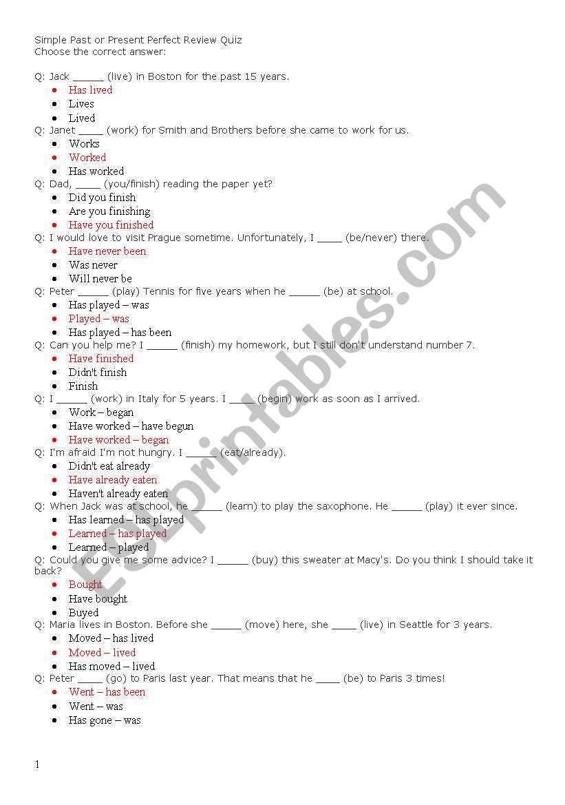 Present Perfect worksheet
