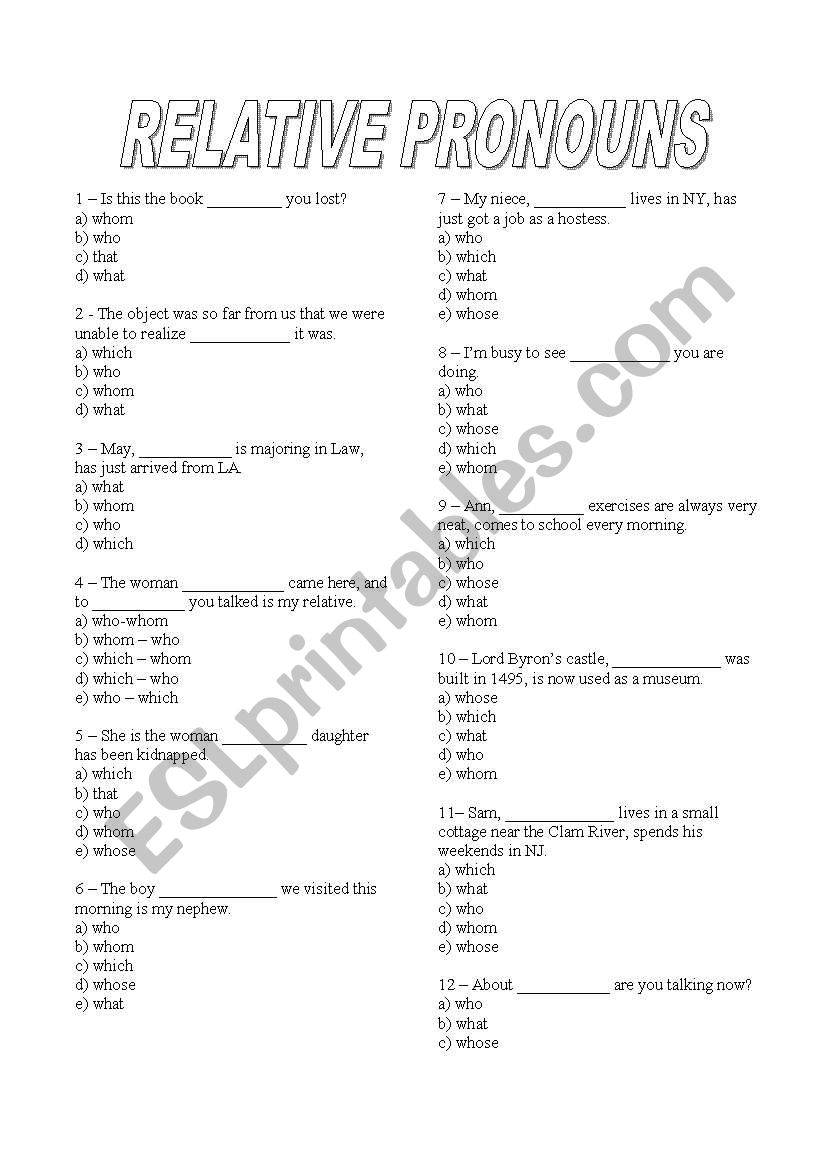 Relative pronouns worksheet