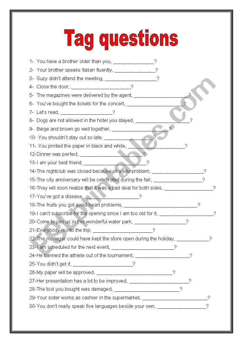 Tag Question worksheet