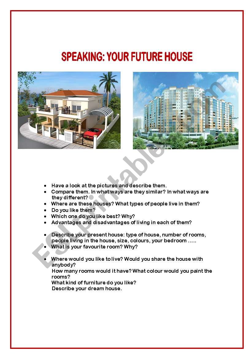SPEAKING:  YOUR FUTURE HOUSE worksheet