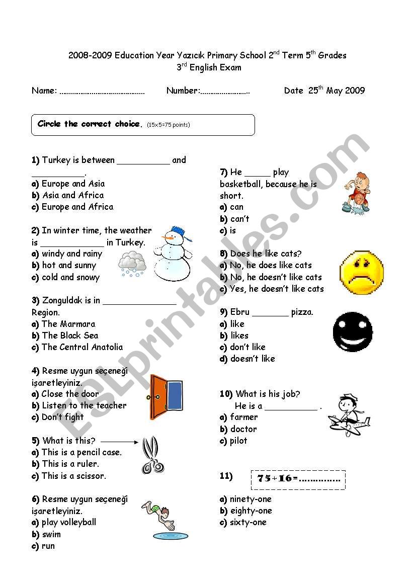 5th grades 3rd exam , page 1 worksheet