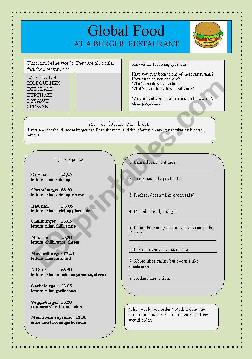 Global food-At a Burger restaurant