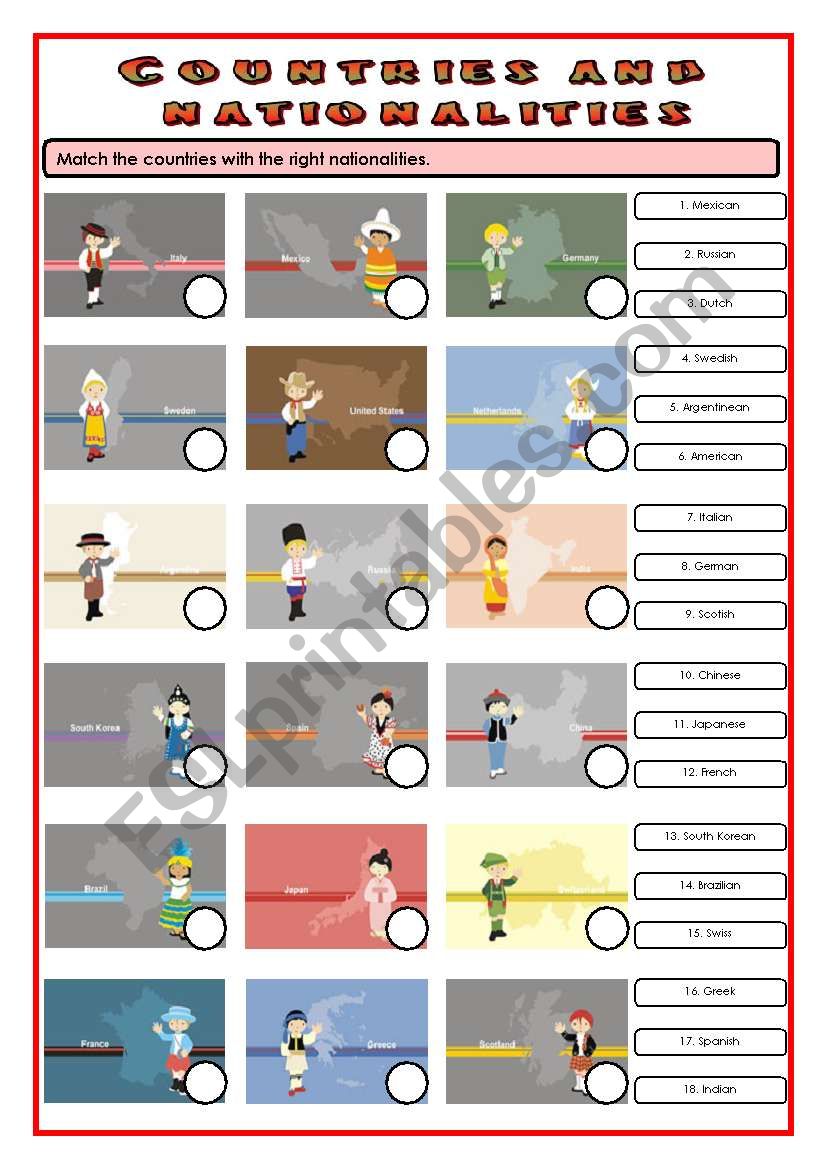 Countries and nationalities worksheet