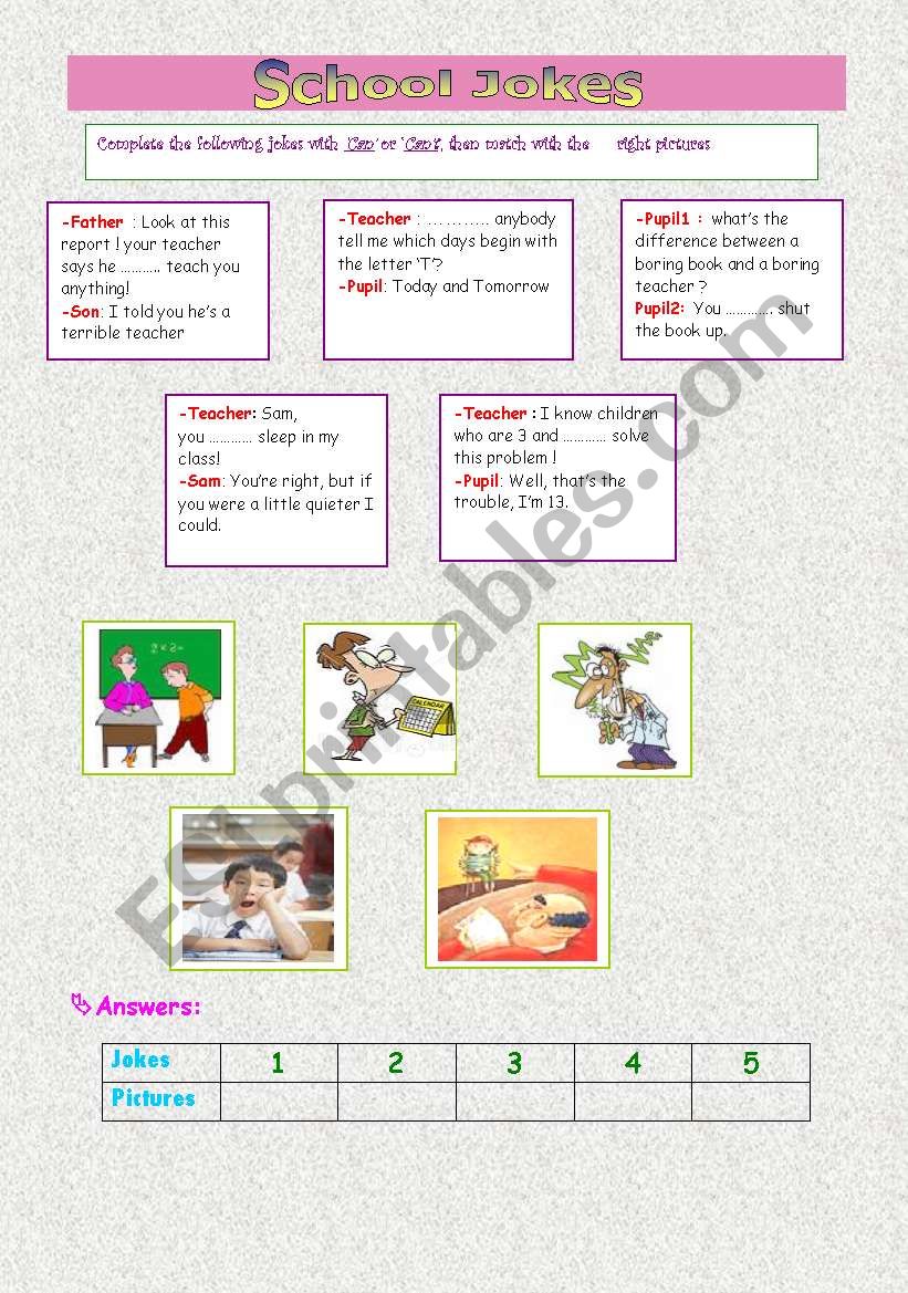 school Jokes worksheet