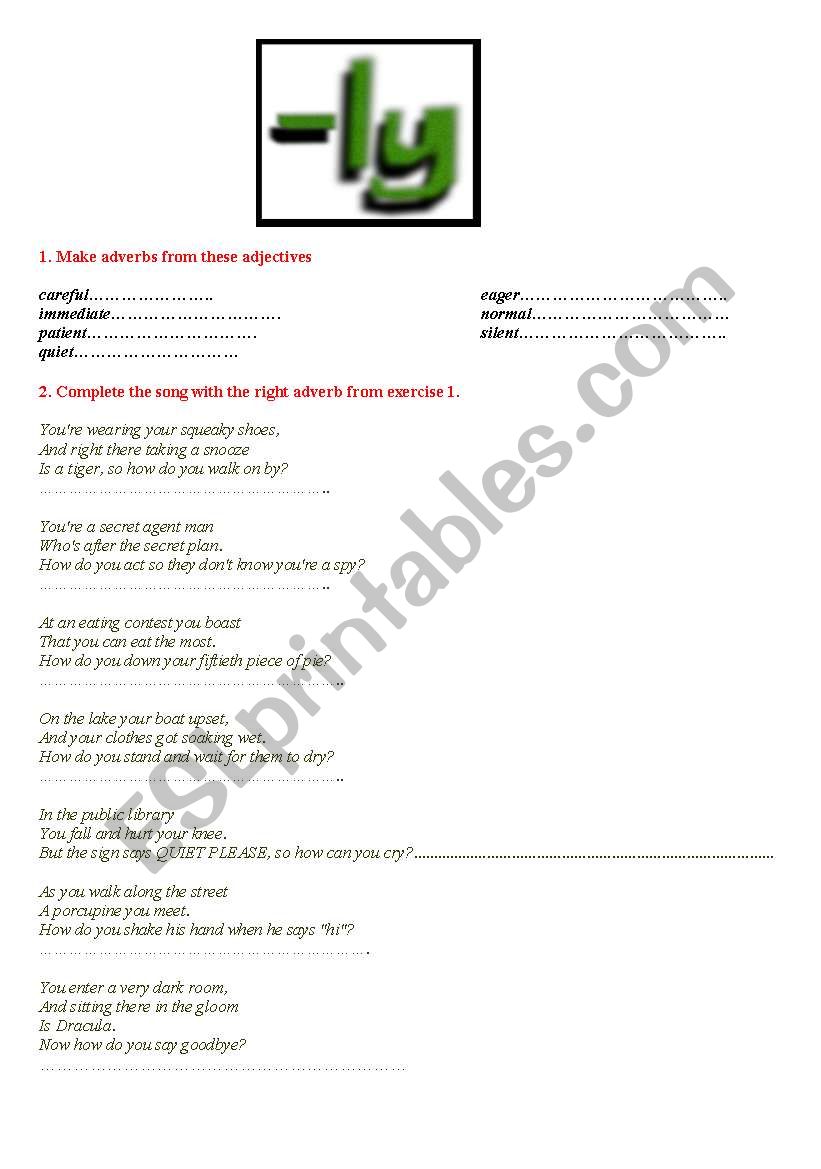 Adverb song worksheet