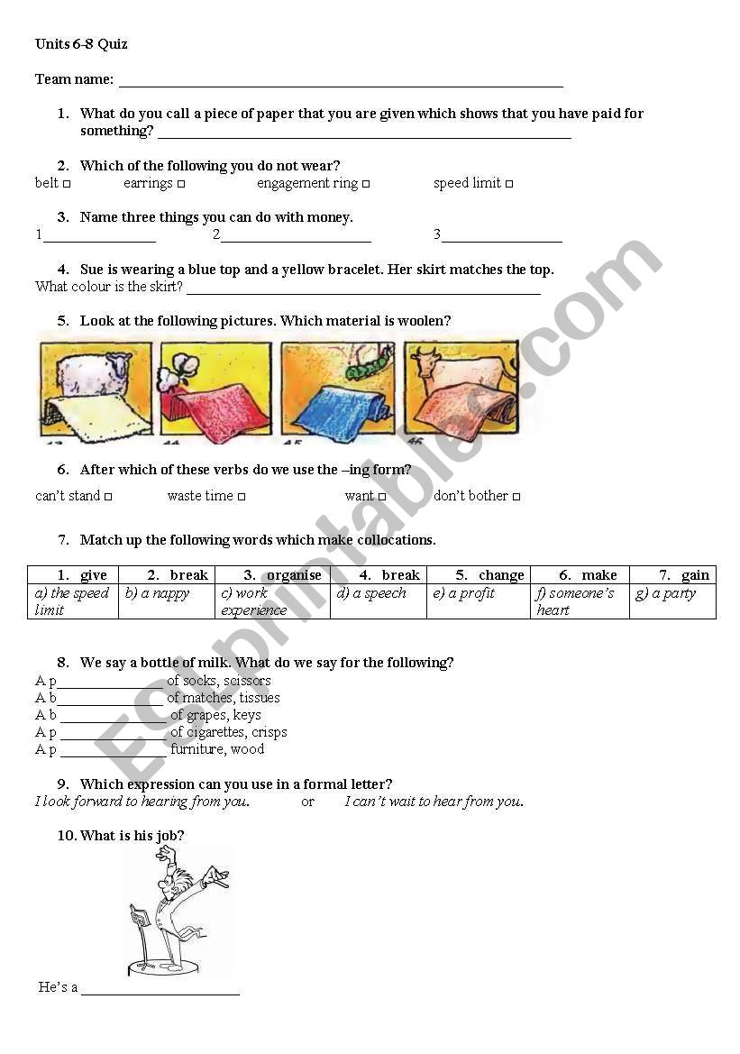 Quiz worksheet