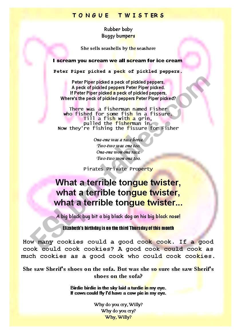 TONGUE TWISTERS worksheet