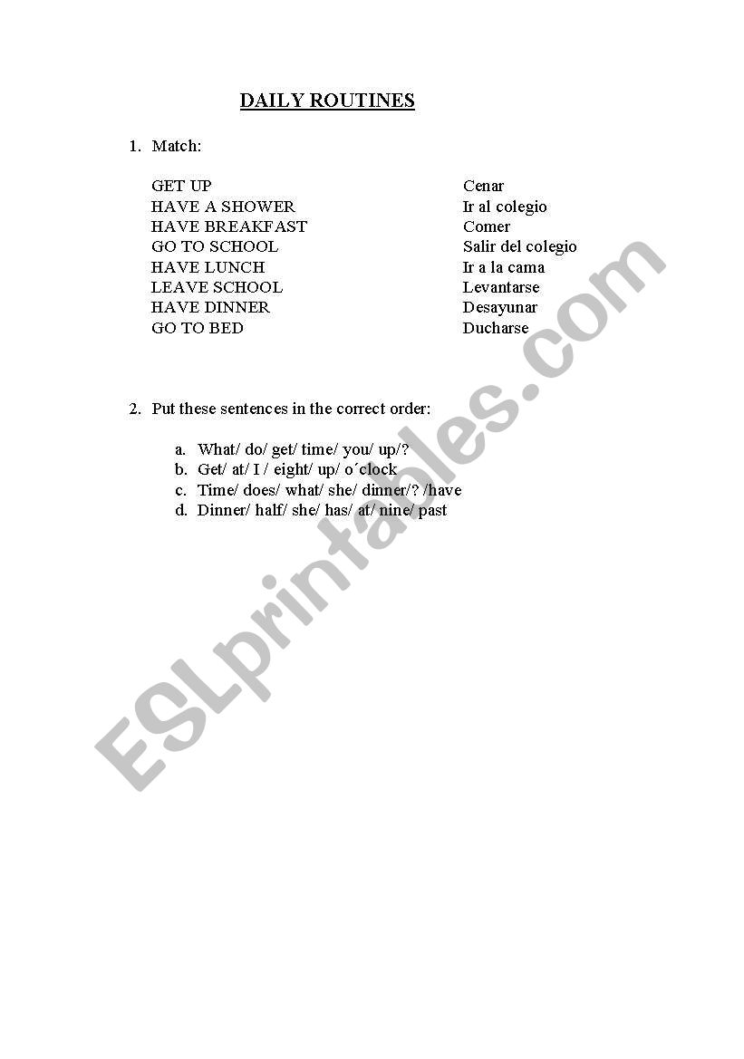 DAILY ROUTINES worksheet