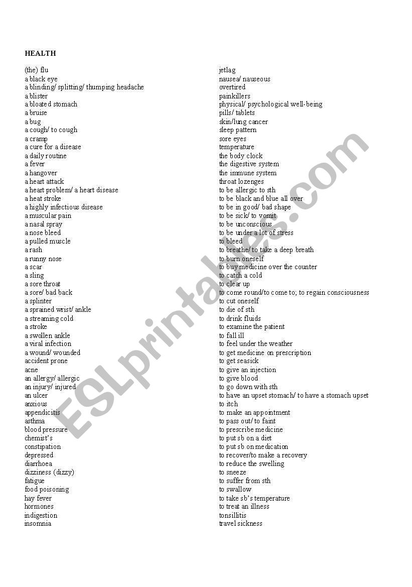 HeLTH worksheet