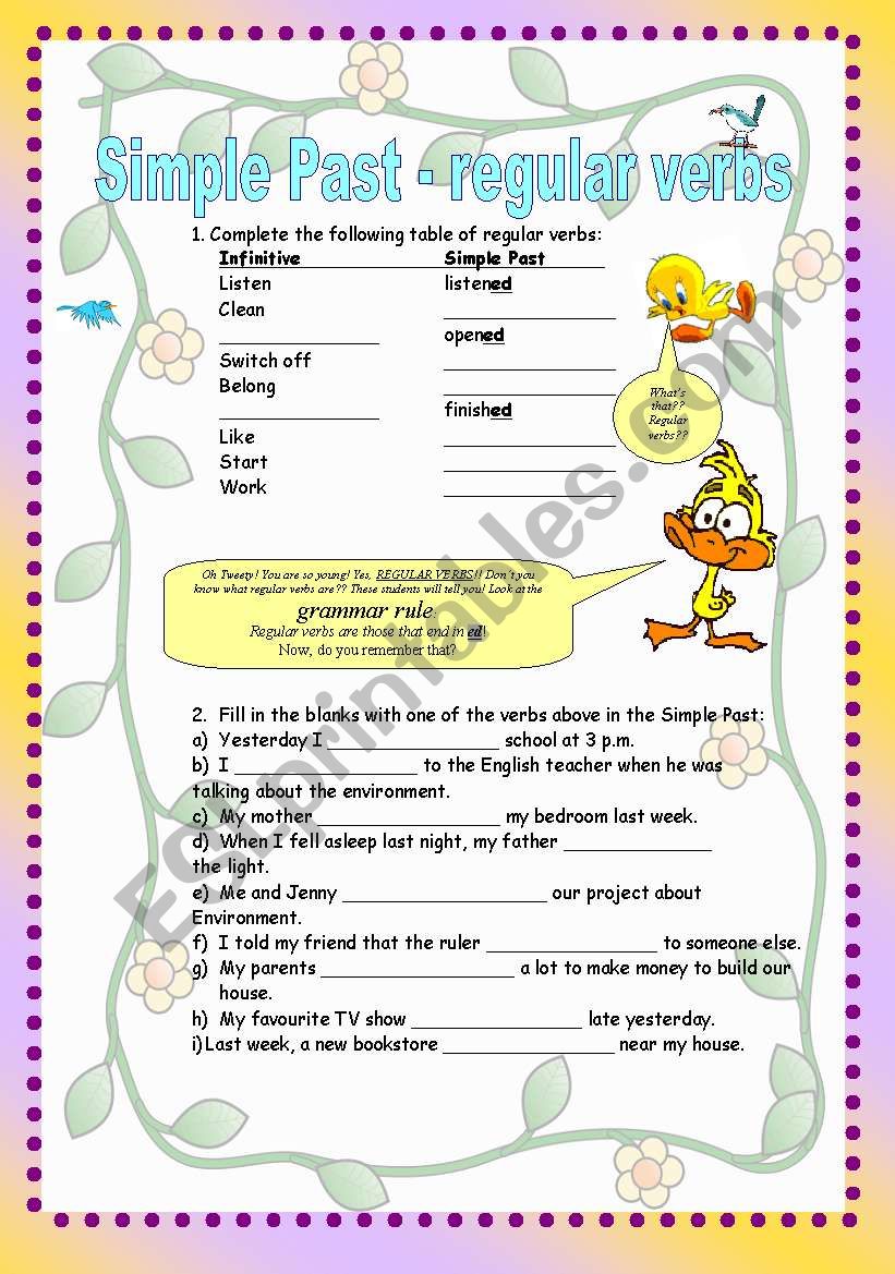 Simple past regular verbs worksheet