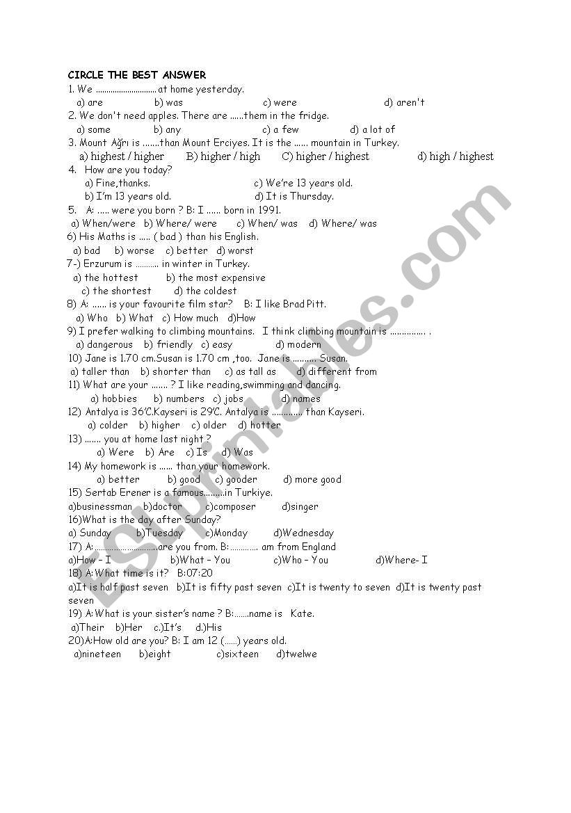 general revision test elemantary