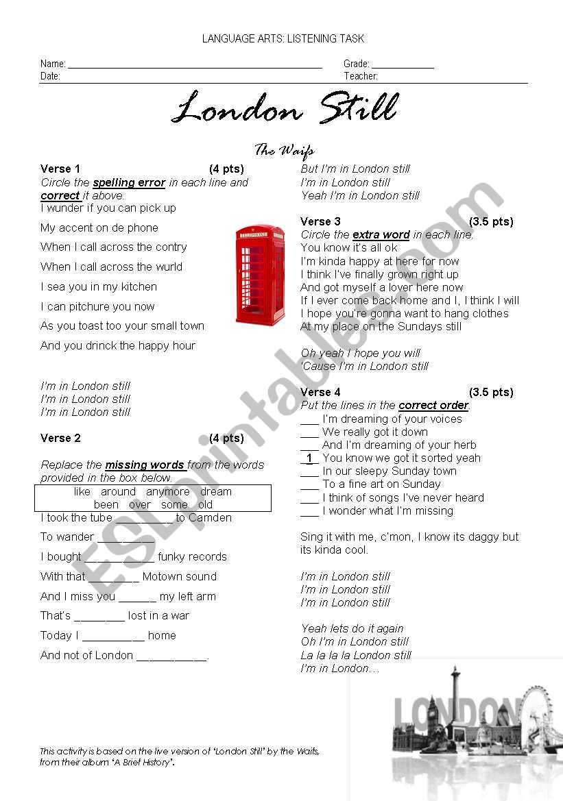 London Still - Listening Task worksheet