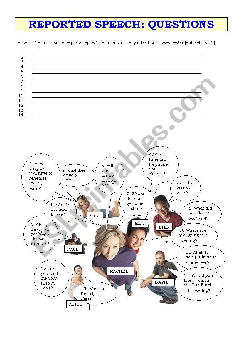 Reported Speech: Questions worksheet