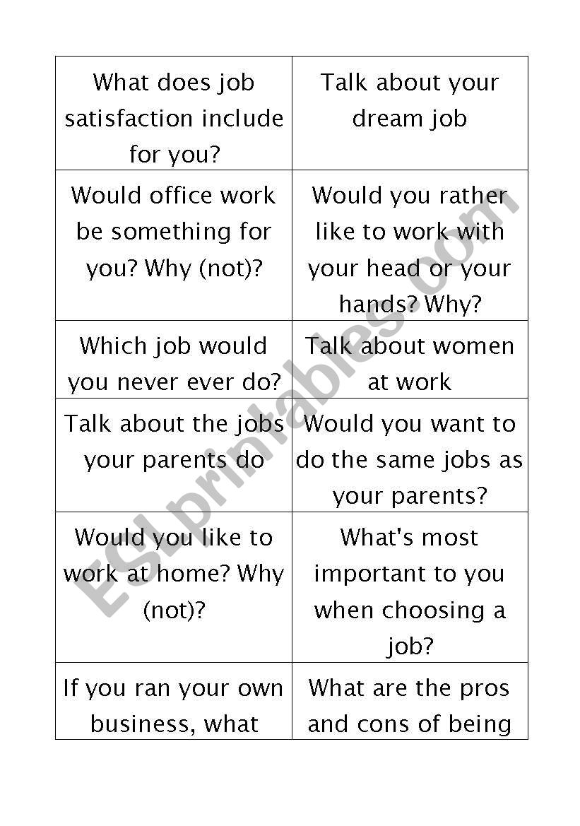 Conversation Cards Jobs worksheet