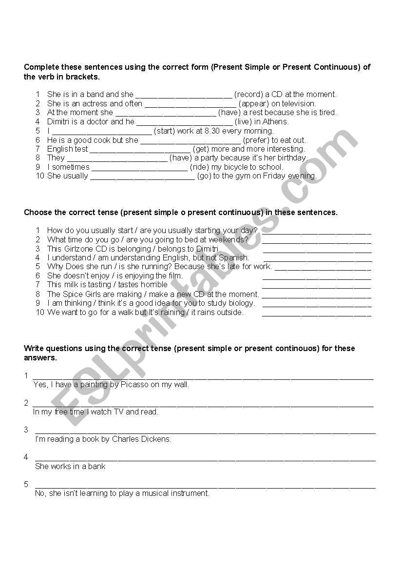 Present simple worksheet