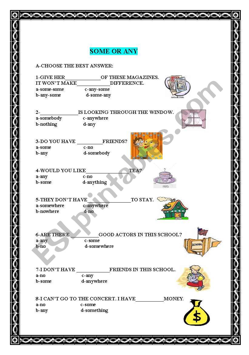 SOME-ANY  MULTIPLE CHOICE worksheet