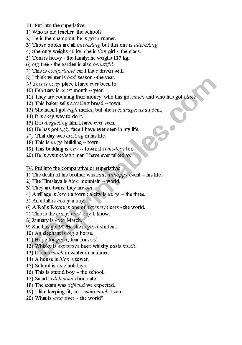 comparisons 2 worksheet