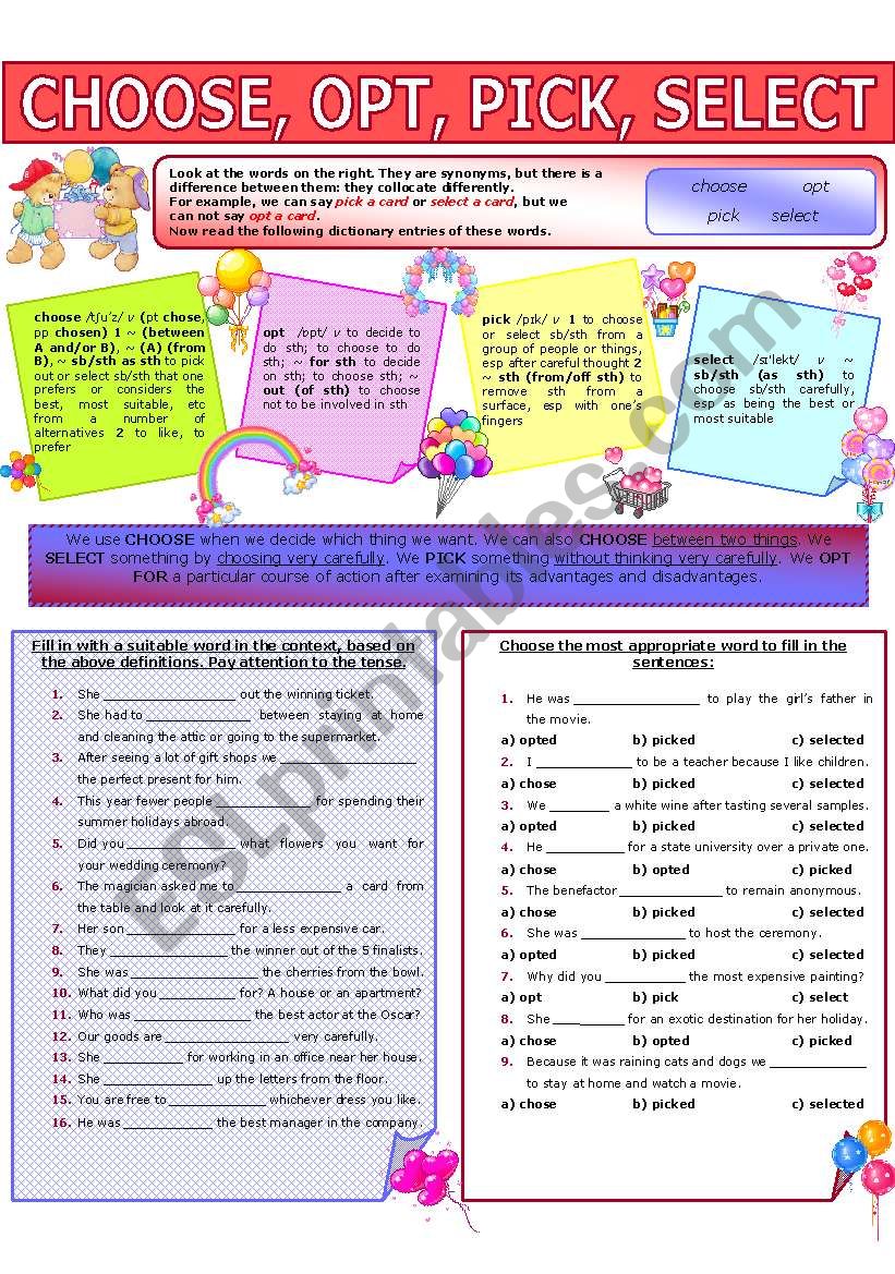 COLLOCATION 21 - CHOOSE, OPT, PICK, SELECT