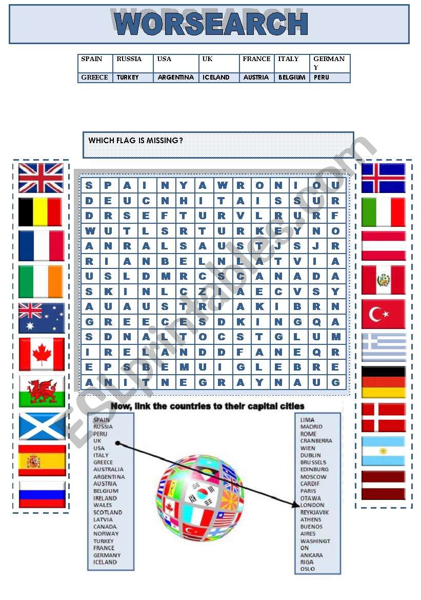 COUNTRIES WORDSEARCH worksheet