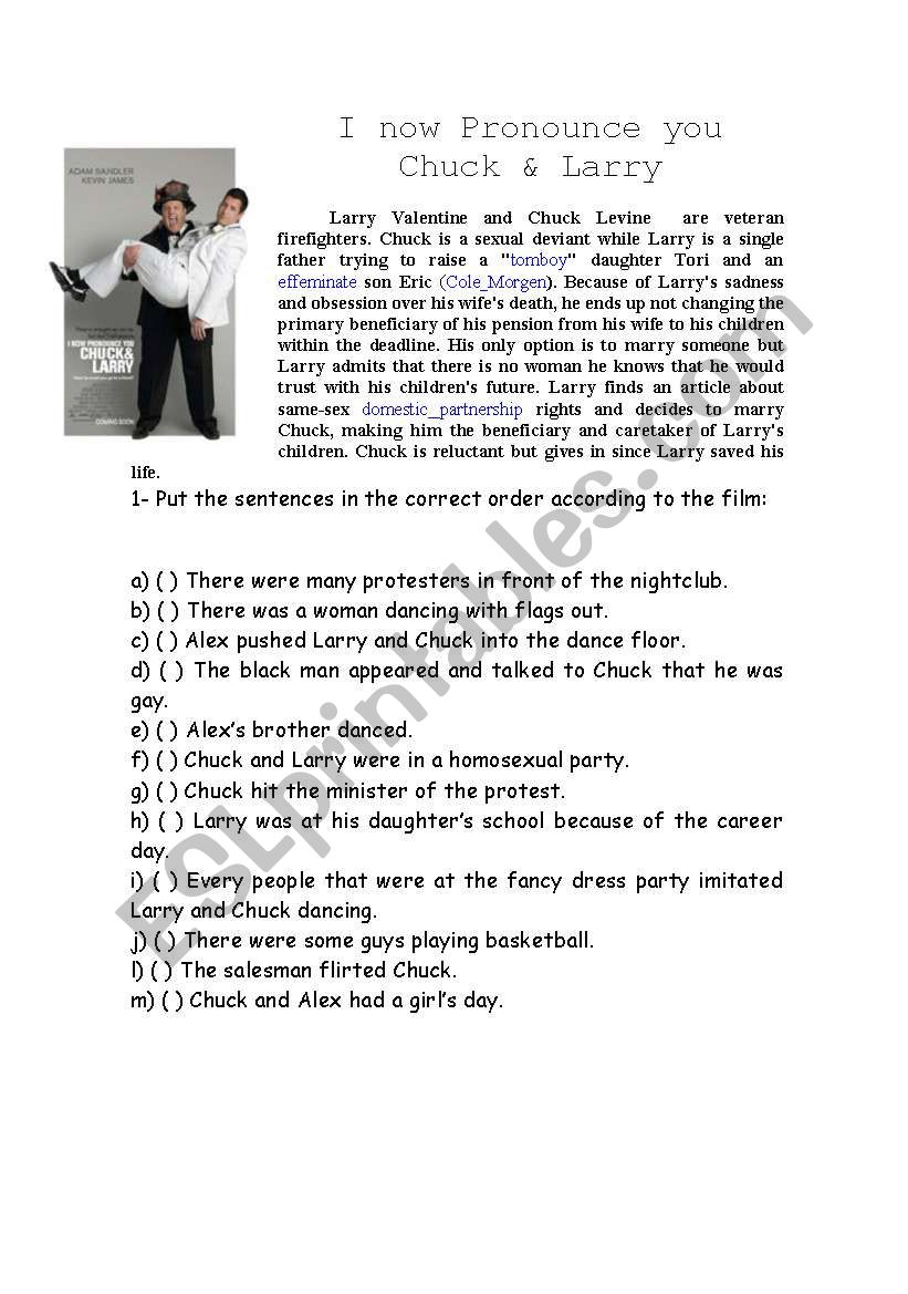 I now pronounce you and Larry worksheet