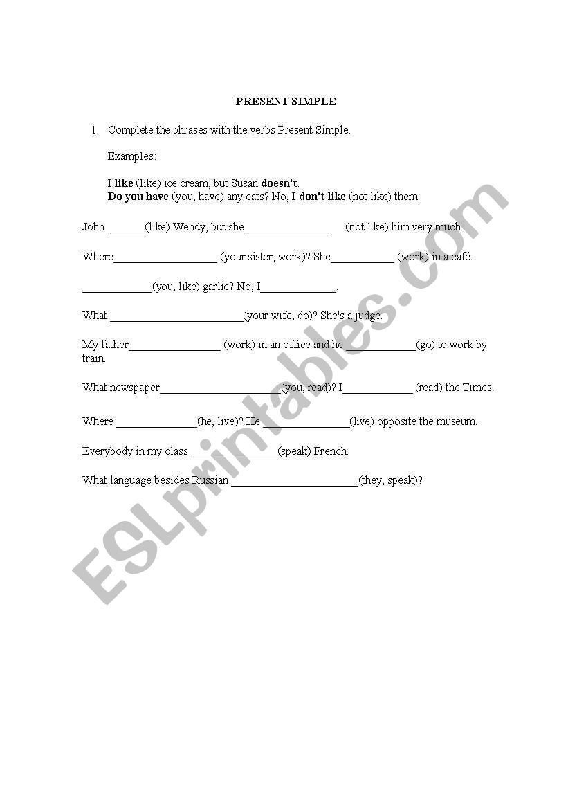 Present Simple worksheet