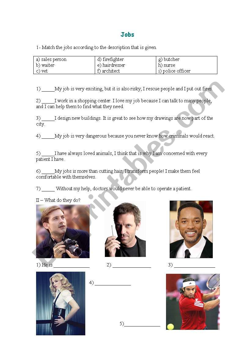 Jobs worksheet