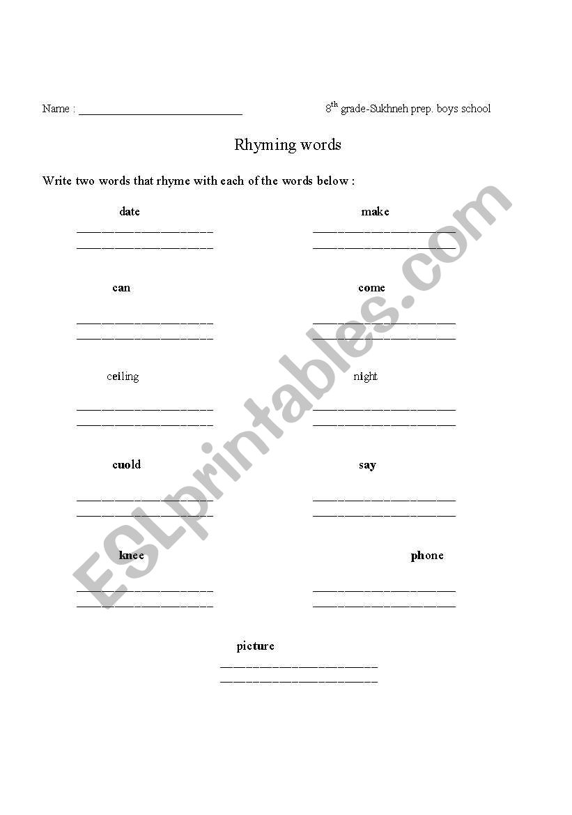 rhyme worksheet