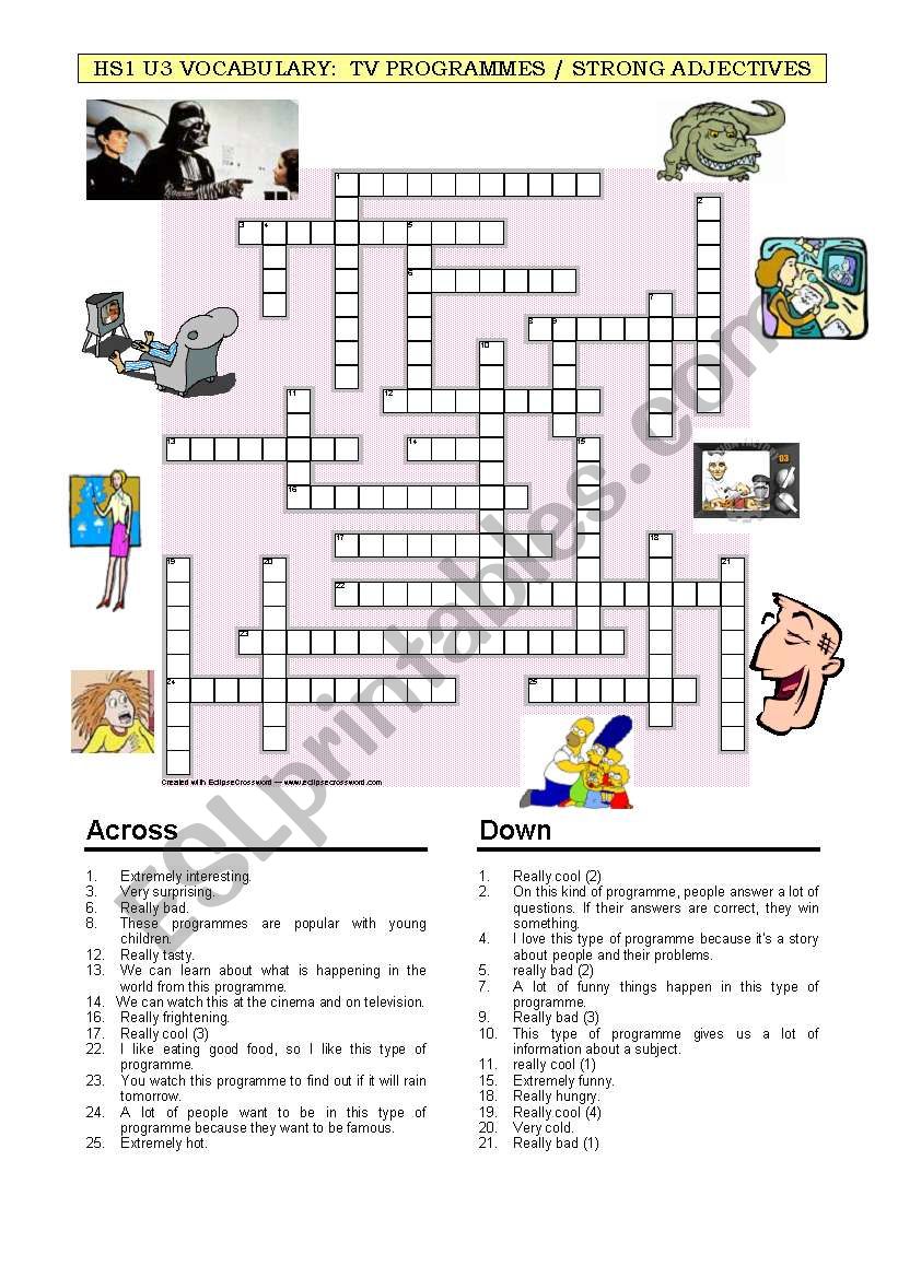 Crossword: TV + adjectives vocabulary