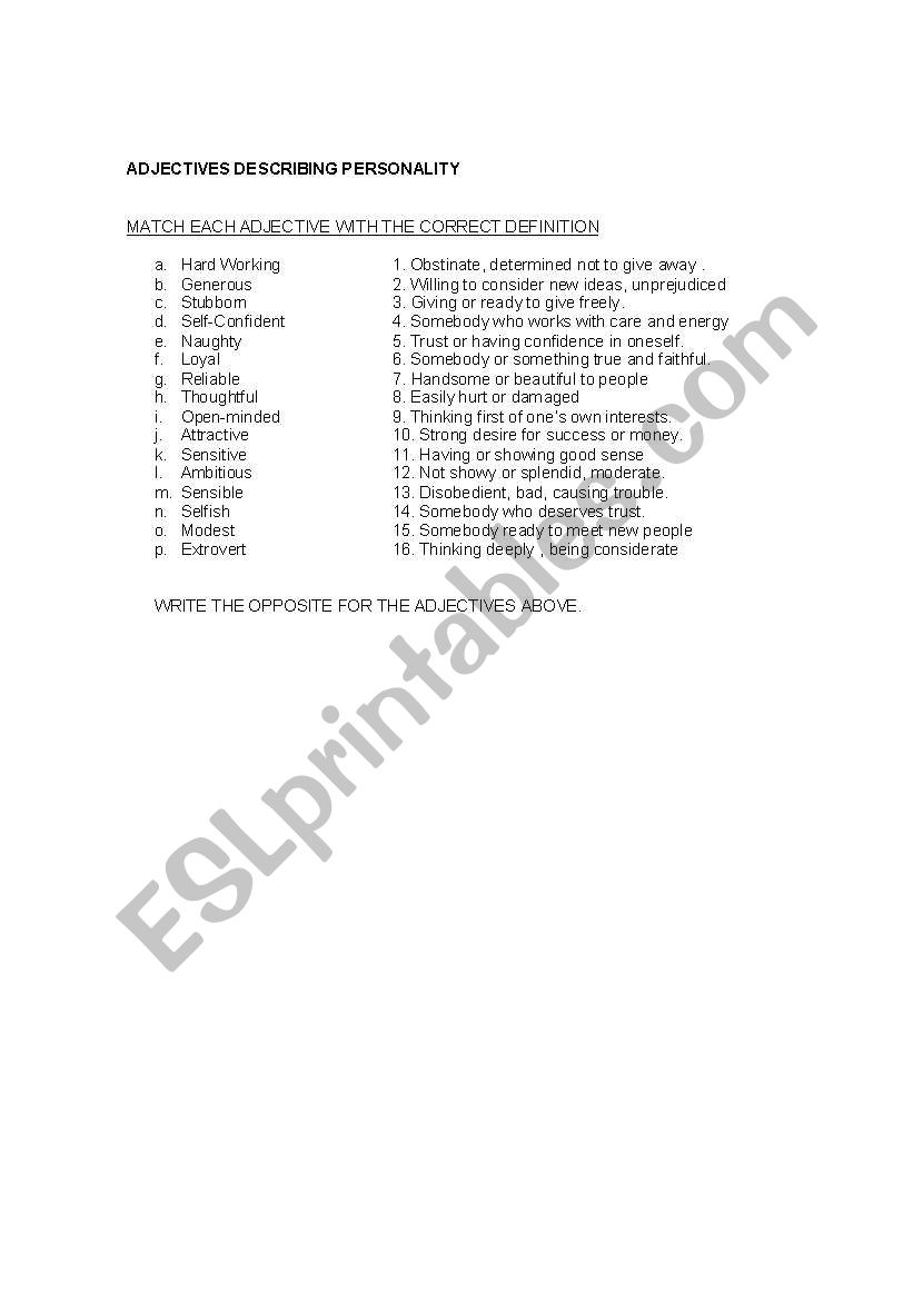 adjectives describing personality