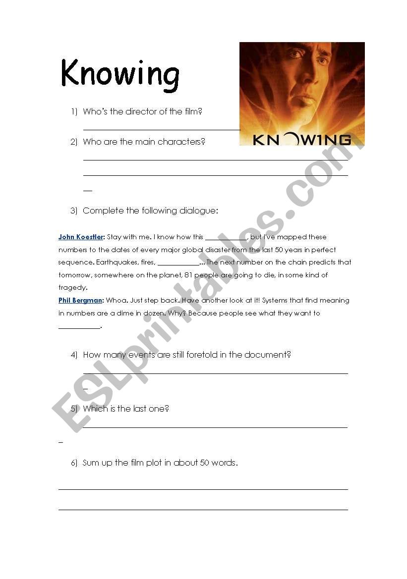 Knowing - Film worksheet