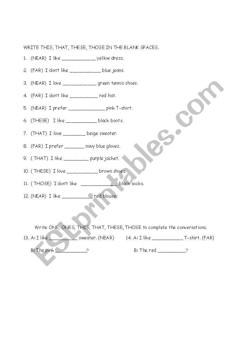 Demonstratives worksheet