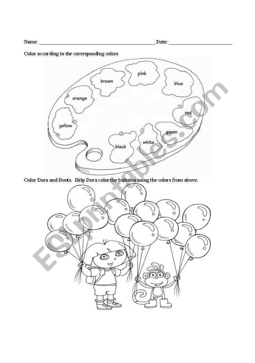 Coloring with Dora worksheet