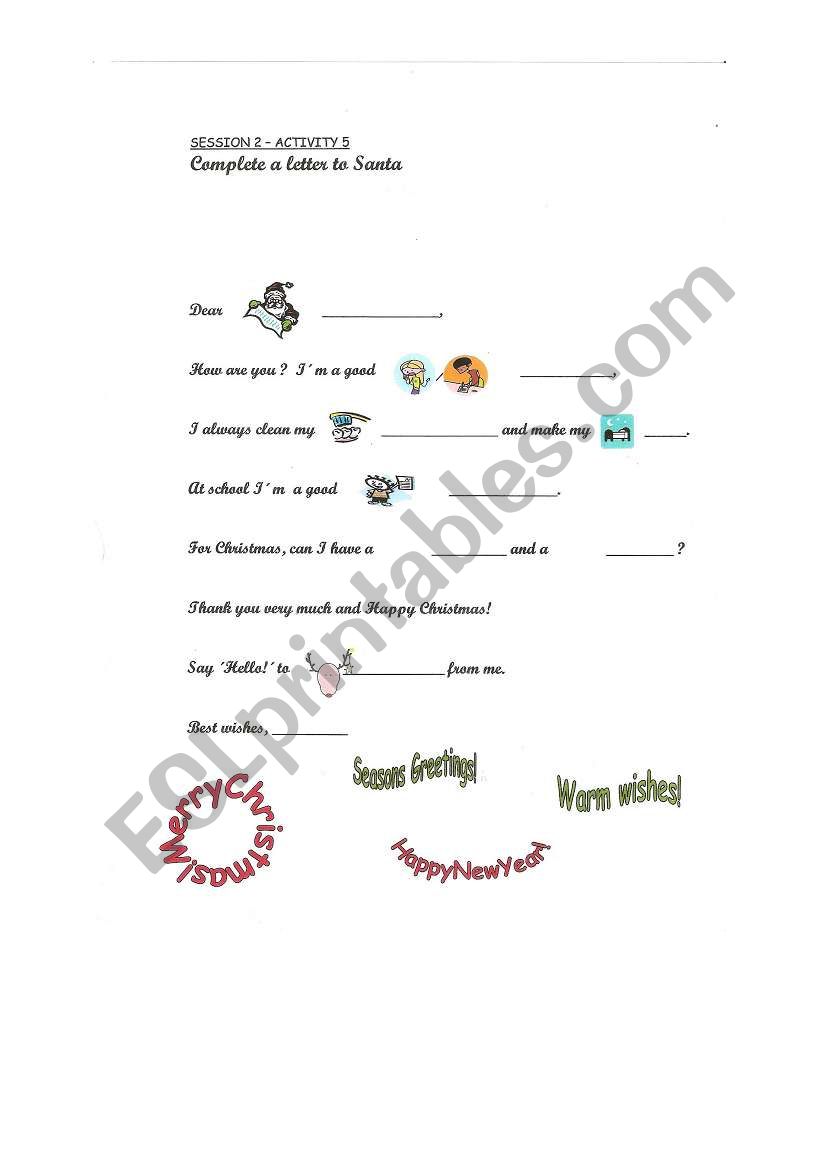 Letter to Santa worksheet