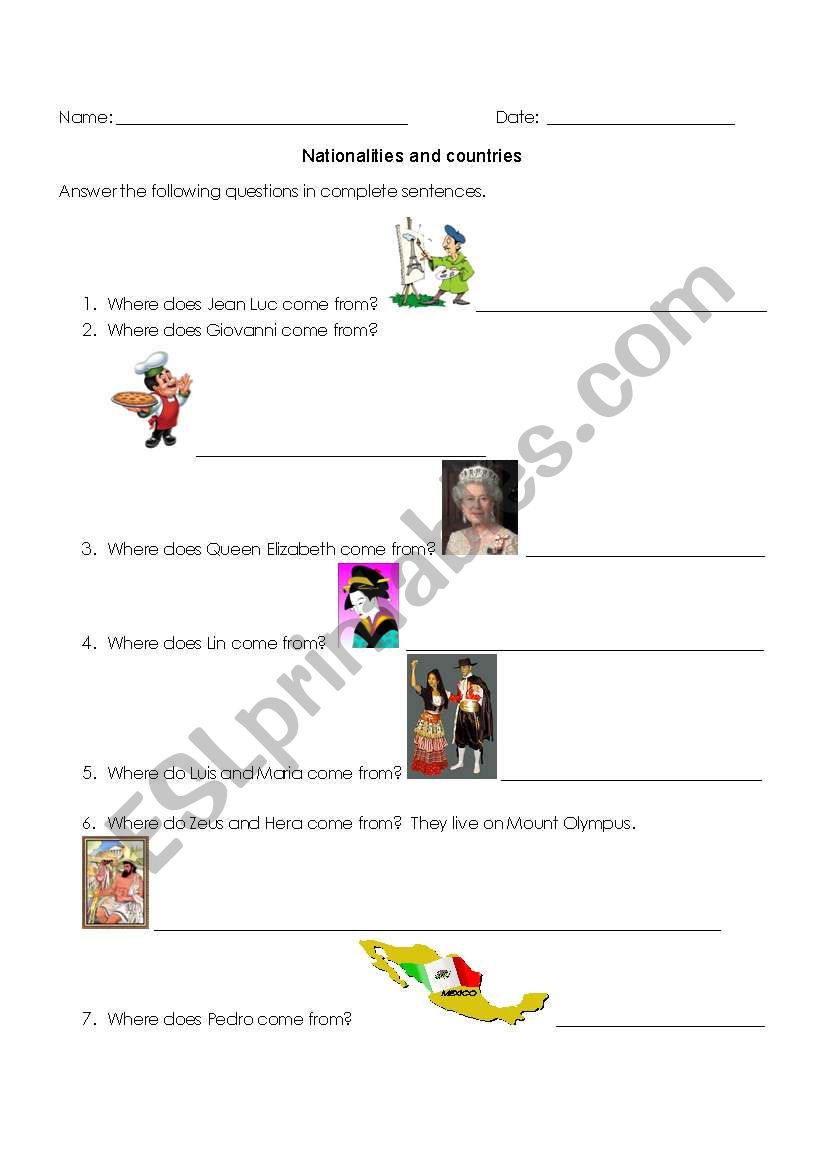 Countries and Nationalities worksheet