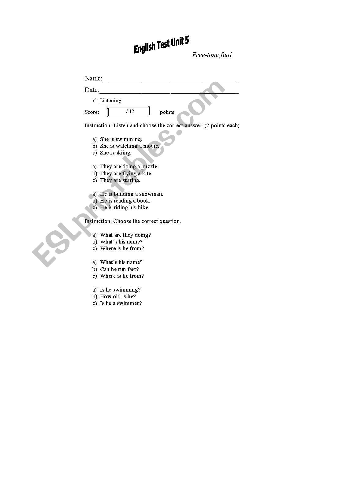 present continuous, reading comprehension test